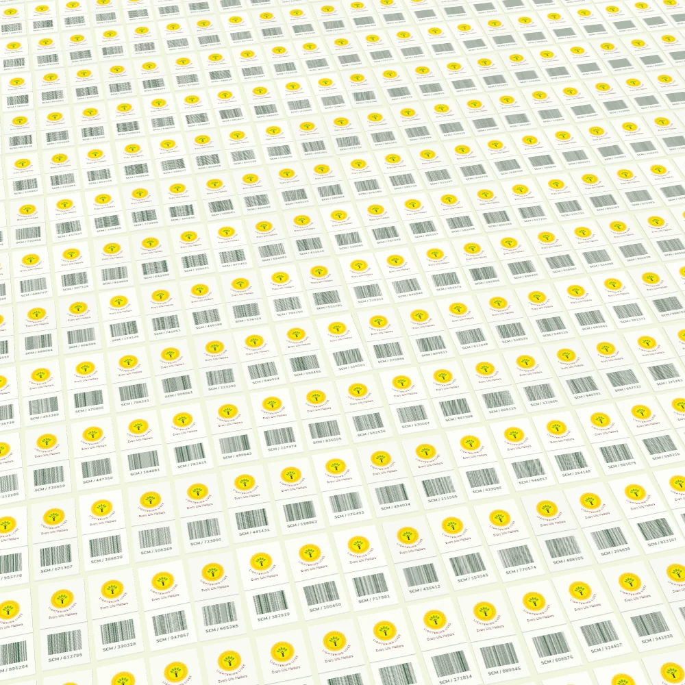 The same card, now closed, set down in a grid of many others that each carry the Lightening Lives logo and a barcode.