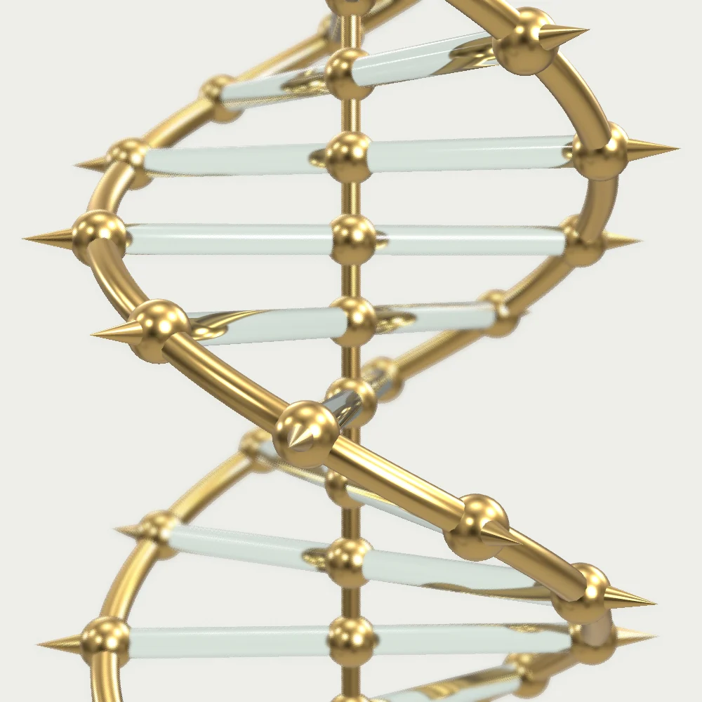 A close view of three glass rungs of the model, each ending in a brass bead on the rail and a pointed brass finial.